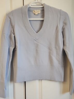 Marled Light Blue V-Neck Sweater